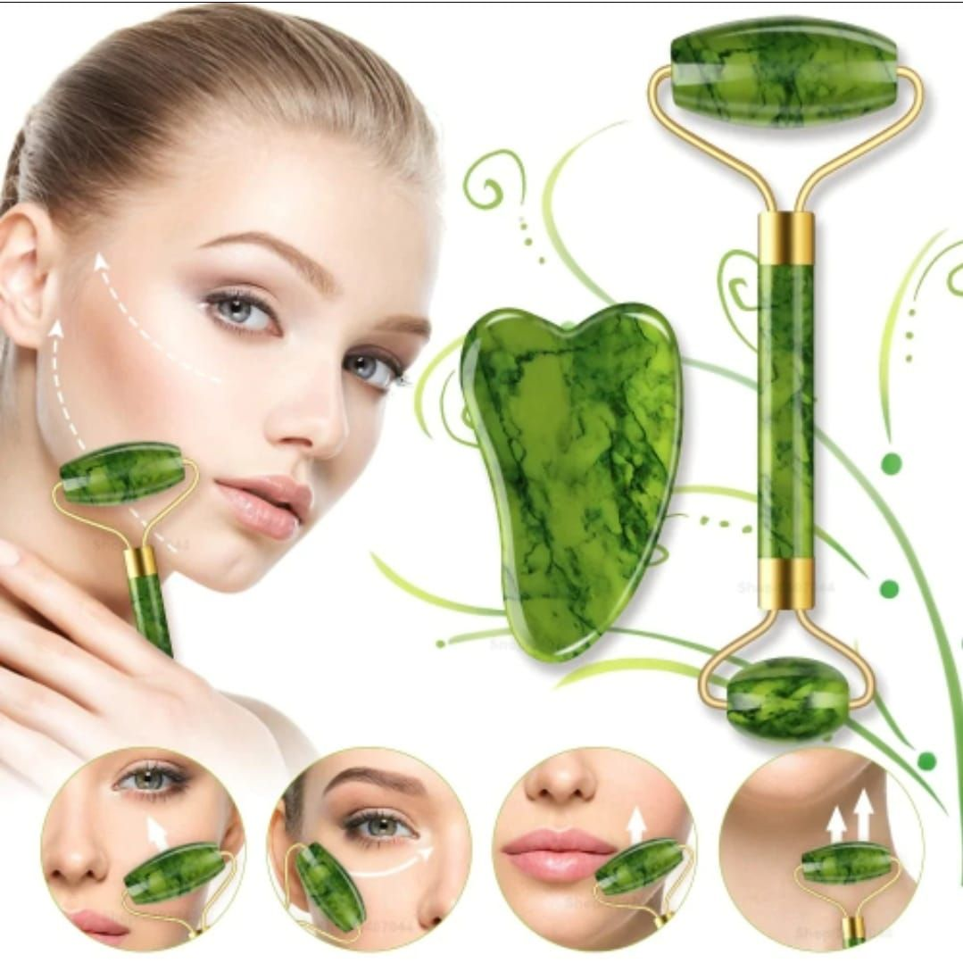 Combo - Dr. Rashel Complete Facial Serum 3 Piece Set & Real Stone Roller and Gua Sha Green