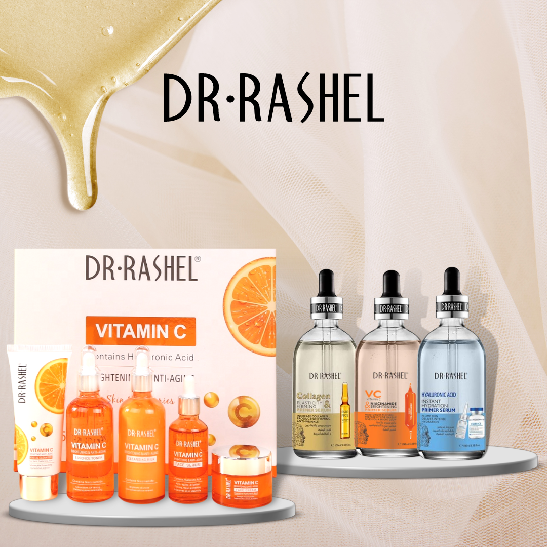 Combo - Dr. Rashel Vitamin C 5 Piece Set & 3 x Primer Serums (Vitamin C, Collagen, Hyaluronic Acid)
